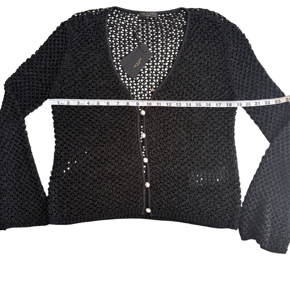 rag & bone Ellie Open-Knit V-Neck Cardigan Women S Black NWT Pearl Buttons - Picture 6 of 10